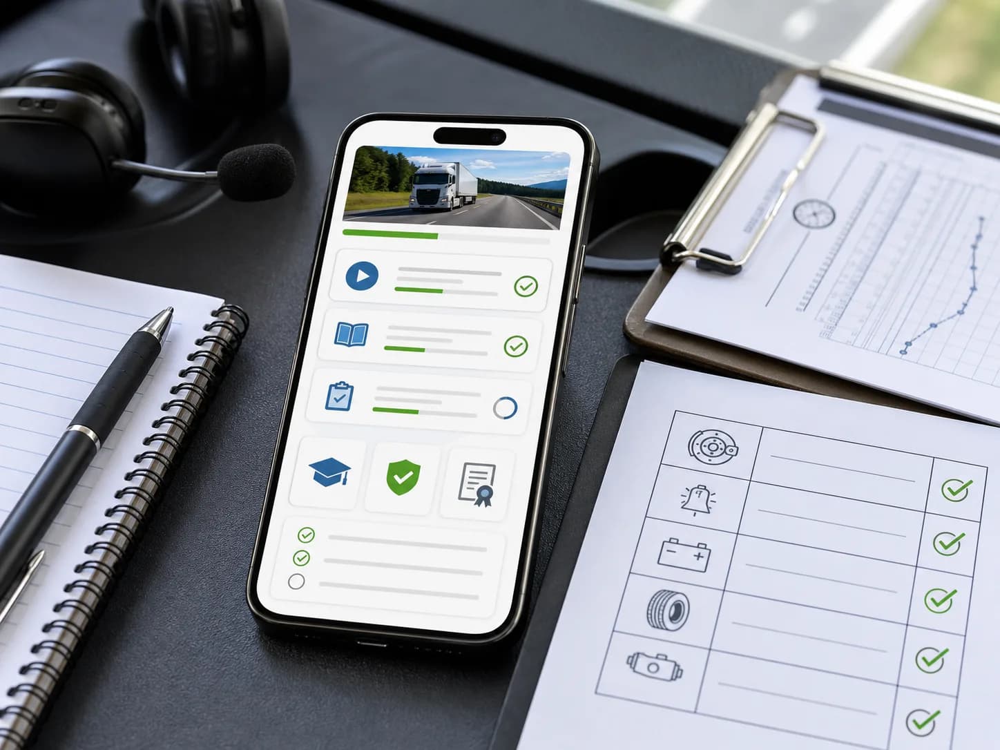 Raisedash Courses mobile trucking compliance training interface